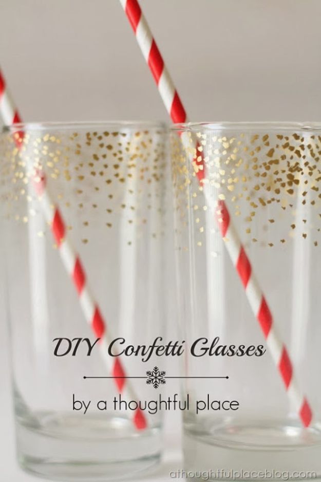 Cheap DIY Gift Ideas - DIY Confetti Glasses - List of Handmade Gifts on A Budget and Inexpensive Christmas Presents - Do It Yourself Gift Idea for Family and Friends, Mom and Dad, For Guys and Women, Boyfriend, Girlfriend, BFF, Kids and Teens - Dollar Store and Dollar Tree Crafts, Home Decor, Room Accessories and Fun Things to Make At Home #diygifts #christmas #giftideas #diy