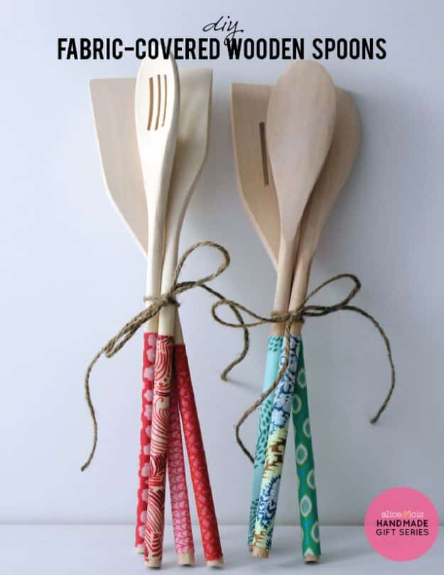 Cheap DIY Gift Ideas - DIY Fabric-Covered Wooden Spoons - List of Handmade Gifts on A Budget and Inexpensive Christmas Presents - Do It Yourself Gift Idea for Family and Friends, Mom and Dad, For Guys and Women, Boyfriend, Girlfriend, BFF, Kids and Teens - Dollar Store and Dollar Tree Crafts, Home Decor, Room Accessories and Fun Things to Make At Home #diygifts #christmas #giftideas #diy