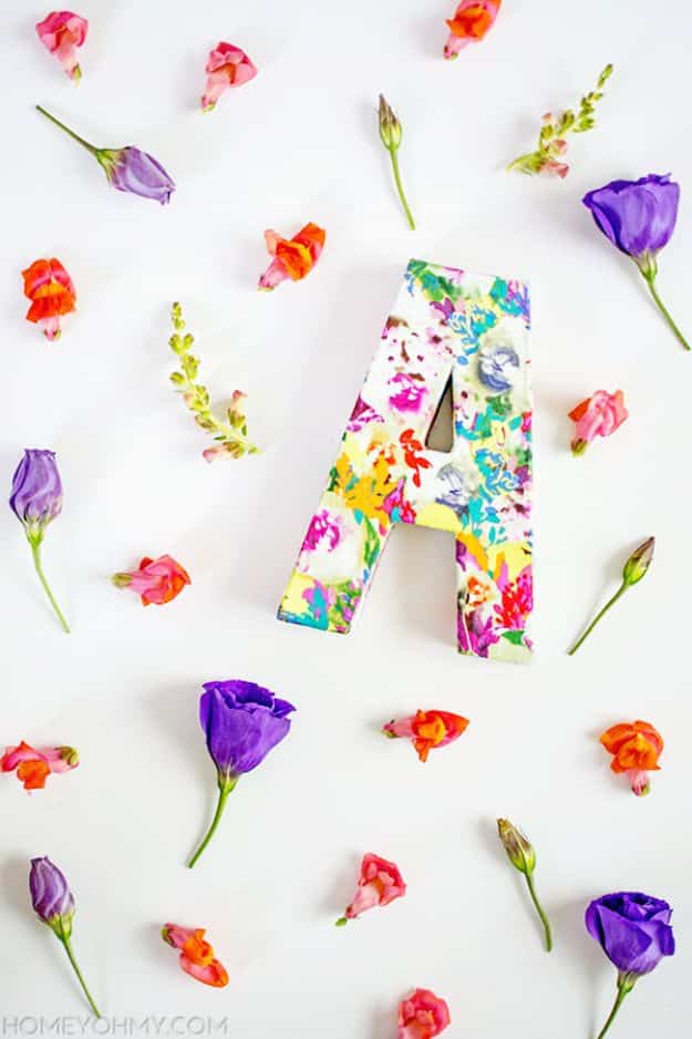 Easy Dollar Tree Crafts - Cute DIY Floral Monogram Room Decor Idea for Teens- DIY Ideas and Crafts Projects From Dollar Tree Stores - Easy Organizing Project Tutorials and Home Decorations- Cheap Crafts to Make and Sell #dollarstore #dollartree #dollarstorecrafts #cheapcrafts #crafts #diy #diyideas