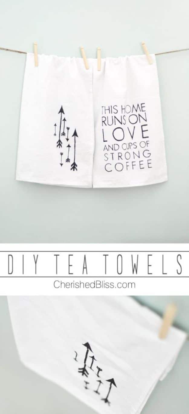 Cheap DIY Gift Ideas - DIY Tea Towels - List of Handmade Gifts on A Budget and Inexpensive Christmas Presents - Do It Yourself Gift Idea for Family and Friends, Mom and Dad, For Guys and Women, Boyfriend, Girlfriend, BFF, Kids and Teens - Dollar Store and Dollar Tree Crafts, Home Decor, Room Accessories and Fun Things to Make At Home #diygifts #christmas #giftideas #diy