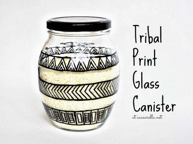 Cheap DIY Gift Ideas - DIY Tribal Print Glass Canister - List of Handmade Gifts on A Budget and Inexpensive Christmas Presents - Do It Yourself Gift Idea for Family and Friends, Mom and Dad, For Guys and Women, Boyfriend, Girlfriend, BFF, Kids and Teens - Dollar Store and Dollar Tree Crafts, Home Decor, Room Accessories and Fun Things to Make At Home #diygifts #christmas #giftideas #diy