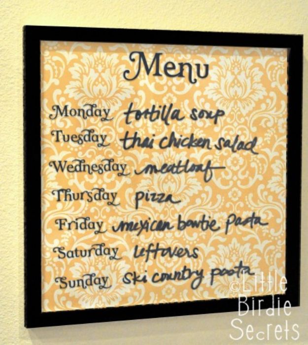 Cheap DIY Gift Ideas - Easy Wipe Off Weekly Menu Board - List of Handmade Gifts on A Budget and Inexpensive Christmas Presents - Do It Yourself Gift Idea for Family and Friends, Mom and Dad, For Guys and Women, Boyfriend, Girlfriend, BFF, Kids and Teens - Dollar Store and Dollar Tree Crafts, Home Decor, Room Accessories and Fun Things to Make At Home #diygifts #christmas #giftideas #diy