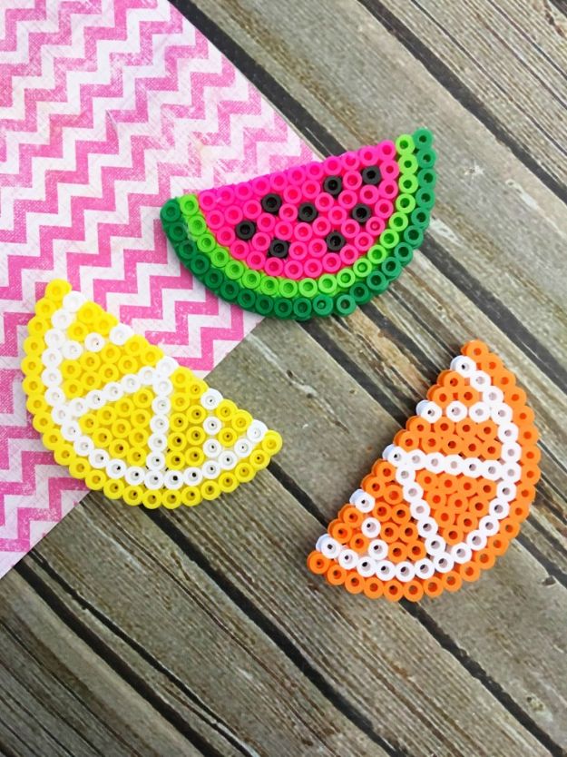 DIY perler bead crafts - Fruit Perler Bead Magnets - Easy Crafts With Perler Beads - Cute Accessories and Homemade Decor That Make Creative DIY Gifts - Plastic Melted Beads Make Cool Art for Walls, Jewelry and Things To Make When You are Bored #diy #crafts