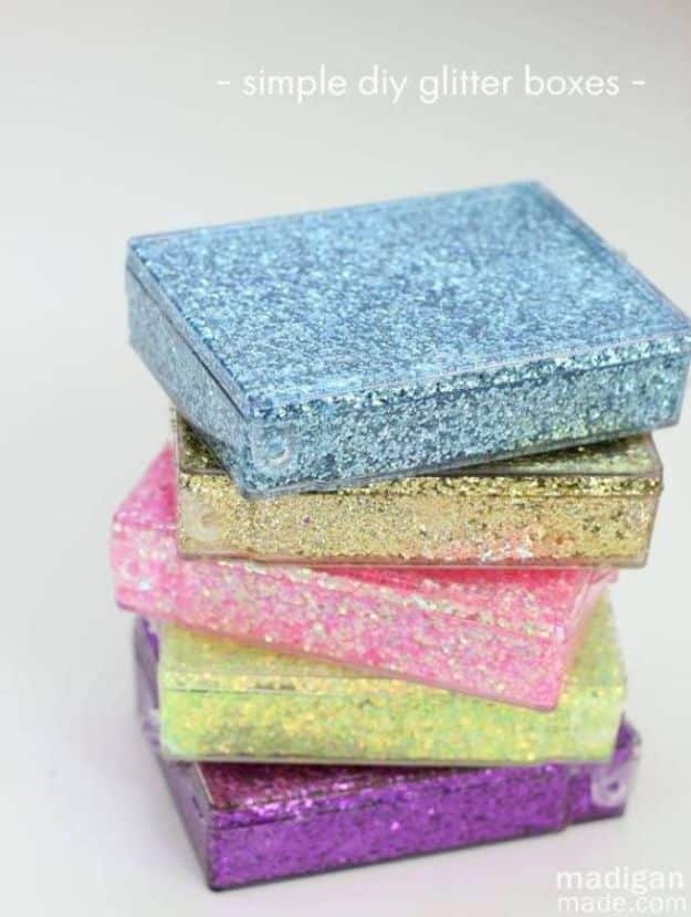 Cheap DIY Gift Ideas - Glitter Storage Boxes - List of Handmade Gifts on A Budget and Inexpensive Christmas Presents - Do It Yourself Gift Idea for Family and Friends, Mom and Dad, For Guys and Women, Boyfriend, Girlfriend, BFF, Kids and Teens - Dollar Store and Dollar Tree Crafts, Home Decor, Room Accessories and Fun Things to Make At Home #diygifts #christmas #giftideas #diy