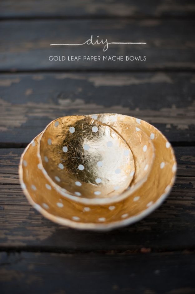 Cheap DIY Gift Ideas - Gold Leaf Paper Mache Bowls - List of Handmade Gifts on A Budget and Inexpensive Christmas Presents - Do It Yourself Gift Idea for Family and Friends, Mom and Dad, For Guys and Women, Boyfriend, Girlfriend, BFF, Kids and Teens - Dollar Store and Dollar Tree Crafts, Home Decor, Room Accessories and Fun Things to Make At Home #diygifts #christmas #giftideas #diy