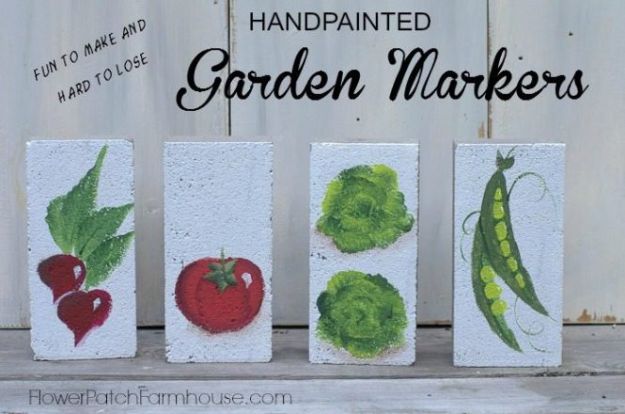 DIY Ideas With Bricks - Handpainted Garden Markers - Home Decor and Creative Do It Yourself Projects to Make With Bricks - Ideas for Patio, Walkway, Fireplace, Firepit, Mantle, Grill and Art - Inexpensive Decoration Tutorials With Step By Step Instruction for Brick DIY #diy #homeimprovement