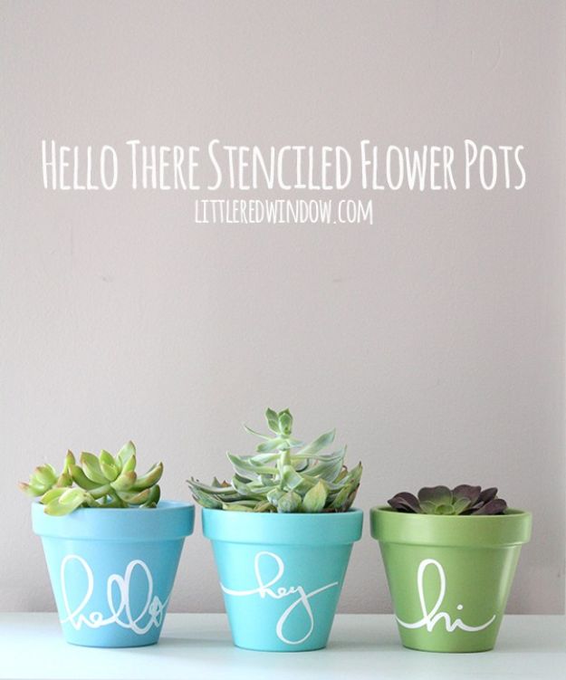 Cheap DIY Gift Ideas - Hello There Stenciled Flower Pots - List of Handmade Gifts on A Budget and Inexpensive Christmas Presents - Do It Yourself Gift Idea for Family and Friends, Mom and Dad, For Guys and Women, Boyfriend, Girlfriend, BFF, Kids and Teens - Dollar Store and Dollar Tree Crafts, Home Decor, Room Accessories and Fun Things to Make At Home #diygifts #christmas #giftideas #diy