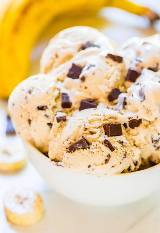 Homemade Ice Cream Recipes - Homemade Banana Ice Cream with Chocolate Chips - How To Make Homemade Ice Cream At Home - Recipe Ideas for Making Vanilla, Chocolate, Strawberry, Caramel Ice Creams - Step by Step Tutorials for Easy Mixes and Dairy Free Options - Cuisinart and Ice Cream Machine, No Churn, Mix in A Bag and Mason Jar - Healthy and Keto Diet Friendly #recipes #icecream