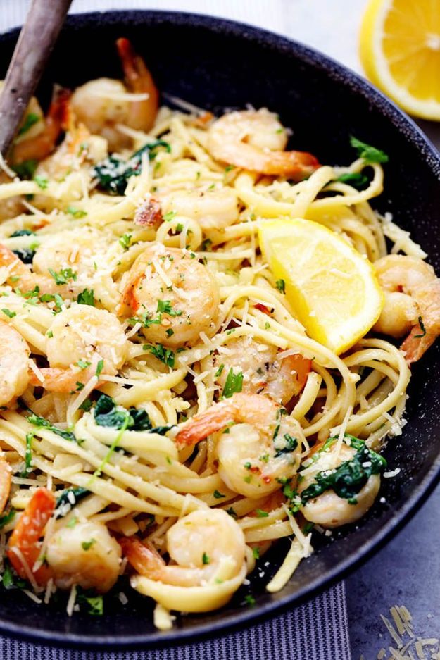 Shrimp Pasta Recipes - Lemon Garlic Parmesan Shrimp Pasta - Easy Pasta Recipe Ideas for Dinner, Lunch and Party Foods - Healthy and Easy Pastas With Shrimp, Beef, Chicken, Sausage, Tomato and Vegetarian - Creamy Alfredo, Marinara Red Sauce - Homemade Sauces and One Pot Meals for Quick Prep - Penne, Fettucini, Spaghetti, Ziti and Angel Hair #pasta #recipes #italian