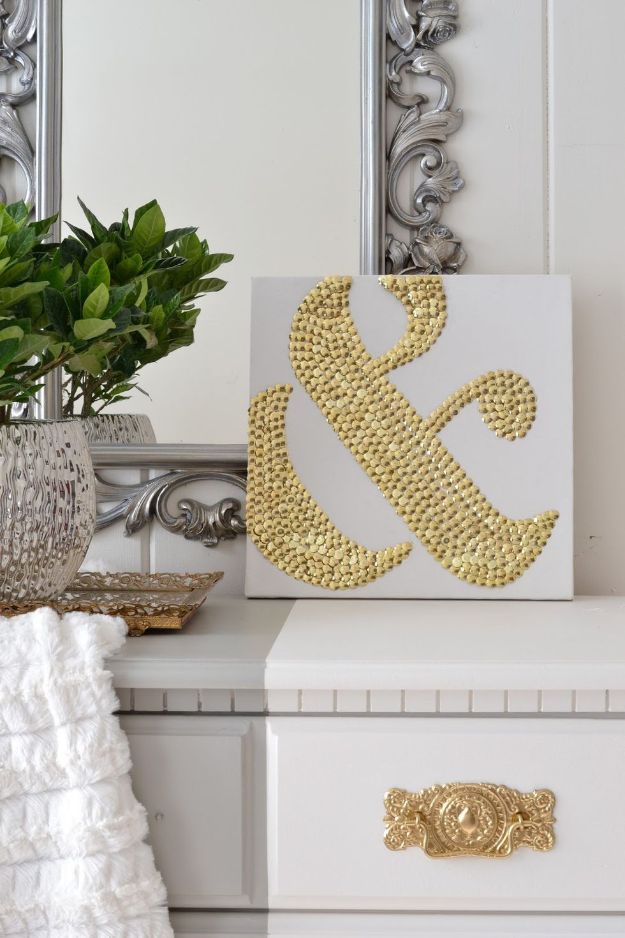 Dollar Tree Craft Ideas - Make DIY Ampersand Art Using Thumbtacks - DIY Ideas and Crafts Projects From Dollar Tree Stores - Easy Organizing Project Tutorials and Home Decorations- Cheap Crafts to Make and Sell #dollarstore #dollartree #dollarstorecrafts #cheapcrafts #crafts #diy #diyideas