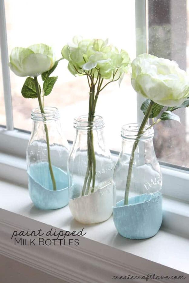 Cheap DIY Gift Ideas - Paint Dipped Milk Bottles - List of Handmade Gifts on A Budget and Inexpensive Christmas Presents - Do It Yourself Gift Idea for Family and Friends, Mom and Dad, For Guys and Women, Boyfriend, Girlfriend, BFF, Kids and Teens - Dollar Store and Dollar Tree Crafts, Home Decor, Room Accessories and Fun Things to Make At Home #diygifts #christmas #giftideas #diy