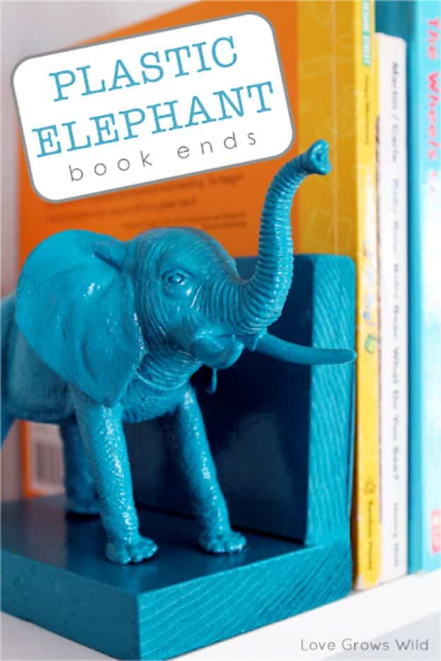 Cheap Dollar Tree Crafts - Plastic Elephant Book Ends - DIY Ideas and Crafts Projects From Dollar Tree Stores - Easy Organizing Project Tutorials and Home Decorations- Cheap Crafts to Make and Sell #dollarstore #dollartree #dollarstorecrafts #cheapcrafts #crafts #diy #diyideas