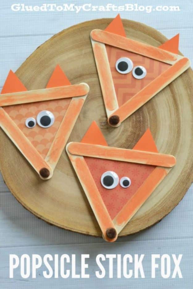 Fun Fall Crafts for Kids - Popsicle Stick Fox – Kid Craft - Cool Crafts Ideas for Kids to Make With Paper, Glue, Leaves, Corn Husk, Pumpkin and Glitter - Halloween and Thanksgiving - Children Love Making Art, Paintings, Cards and Fall Decor - Placemats, Place Cards, Wall Art , Party Food and Decorations for Toddlers, Boys and Girls #fallcrafts #kidscrafts #kids