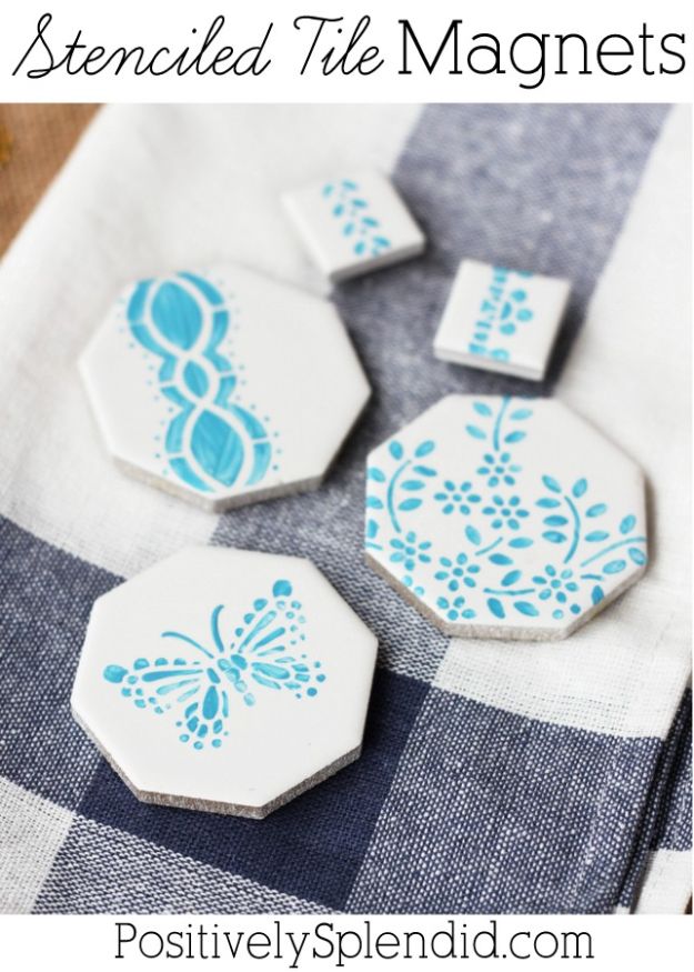 Creative DIY Gift Ideas - Stenciled Tile Magnets - How to Stencil Art Tutorial- DIY Stocking Stuffers Cheap - Easy Gifts to Make That Don't Cost Much Money