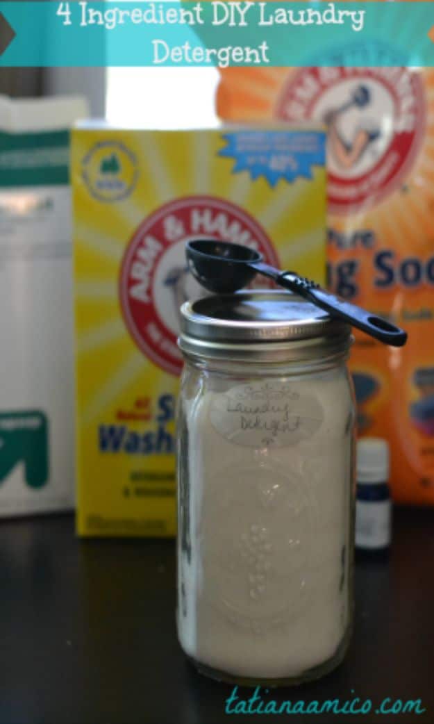 Laundry Detergent Recipes - 4-Ingredient DIY Chemical Free Laundry Detergent - DIY Detergents and Cleaning Recipe Tutorials for Homemade Inexpensive Cleaners You Can Make At Home #recipes #laundry
