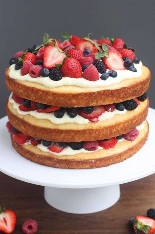 DIY Birthday Cakes - Berry Cake With Lemon Cream Mousse - How To Make A Birthday Cake With Step by Step Tutorial - Bake Homemade Cakes for Special Occasions and Birthdays With These Best Birthday Cake Recipes - Fancy Chocolate, Basic Vanilla Buttercream easy cakes recipes birthdays