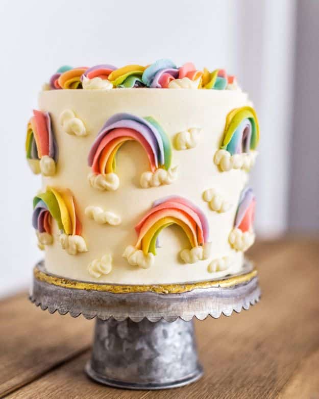 DIY Birthday Cakes - Buttercream Rainbow Cake - How To Make A Birthday Cake With Step by Step Tutorial - Bake Homemade Cakes for Special Occasions and Birthdays With These Best Birthday Cake Recipes - Fancy Chocolate, Basic Vanilla Buttercream easy cakes recipes birthdays