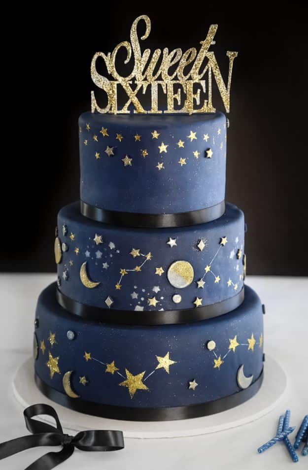 DIY Birthday Cakes - Celestial Sweet Sixteen Cake - How To Make A Birthday Cake With Step by Step Tutorial - Bake Homemade Cakes for Special Occasions and Birthdays With These Best Birthday Cake Recipes - Fancy Chocolate, Basic Vanilla Buttercream easy cakes recipes birthdays
