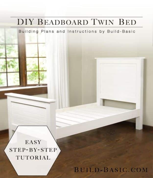 DIY Bed Frames - DIY Beadboard Twin Bed - How To Make a Headboard - Do It Yourself Projects for Platform Beds, Twin, King, Queen and Full Bed - Kids Rooms, Drawers and Storage Units, Bookshelf step by step tutorial free plans