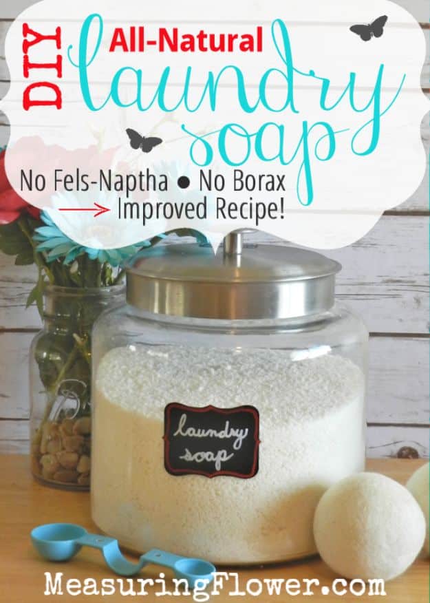 Laundry Detergent Recipes - DIY Laundry Soap Fels-Naptha & Borax Free - DIY Detergents and Cleaning Recipe Tutorials for Homemade Inexpensive Cleaners You Can Make At Home #recipes #laundry