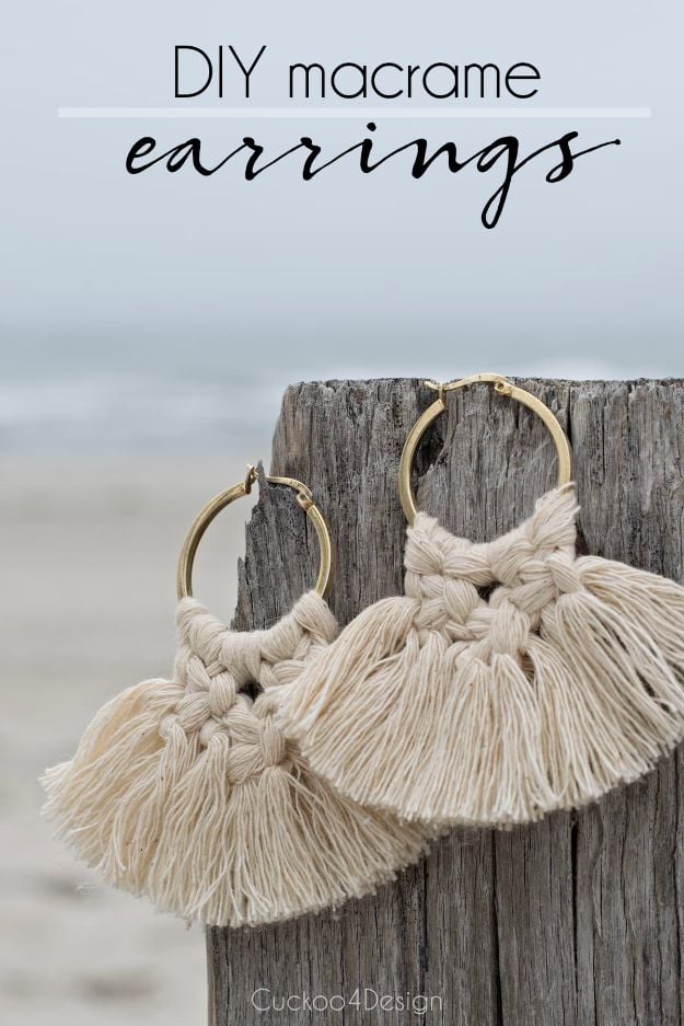 DIY Earrings - DIY Macrame Earrings - Easy Earring Projects for Studs, Dangle, Hoops, Tassel, Wire Wrap Beads and Handmade Cuff - Vintage, Boho, Beaded, Leather, Fabric andCrochet Ideas - Cheap Gifts for Her - Homemade Jewelry Tutorials With Step By Step Instructions 