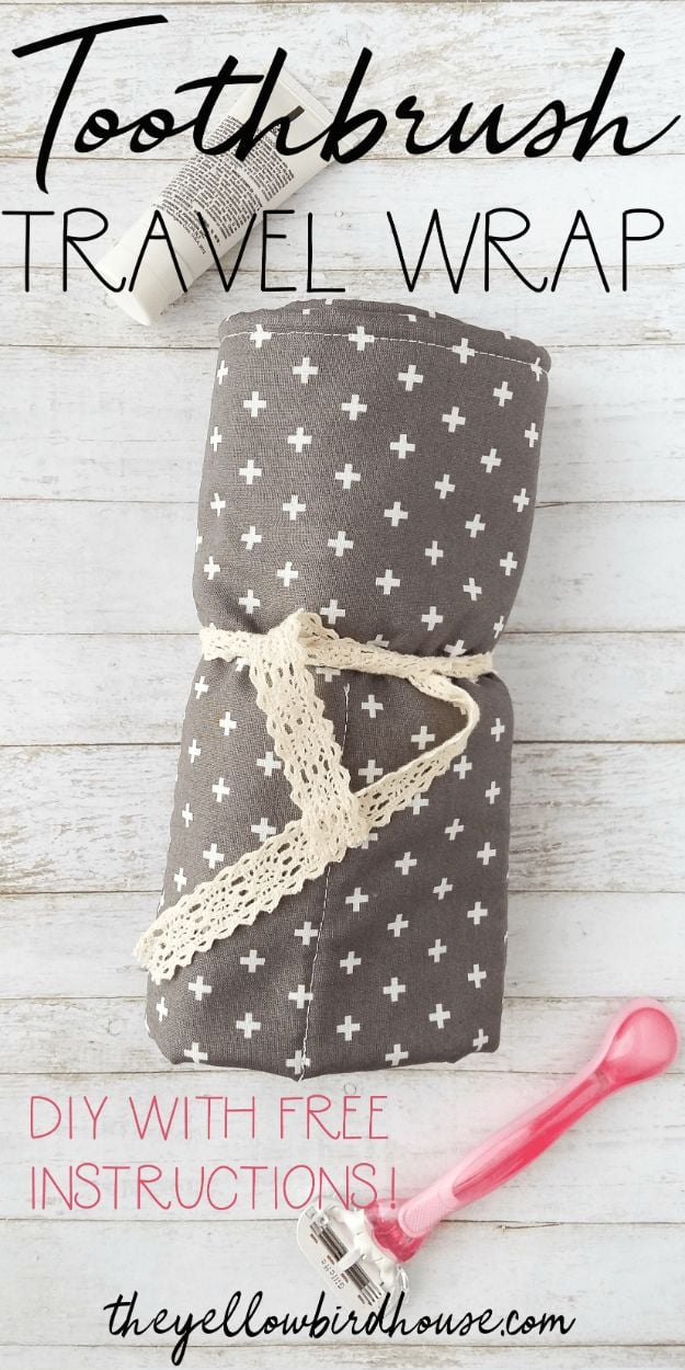 Sewing Projects for Beginners - DIY Toothbrush Travel Wrap - Easy Sewing Project Ideas and Free Patterns for Basic Clothing, Kids Clothes, Quick Baby Gifts, DIY Bags, Sewing Crafts to Make and Sell on Etsy - Scarf Tutorial, Blankets, Stuffed Animals, Home Decor and Linens, Curtains and Bedding, Hand Sewn cute christmas gifts to sew 