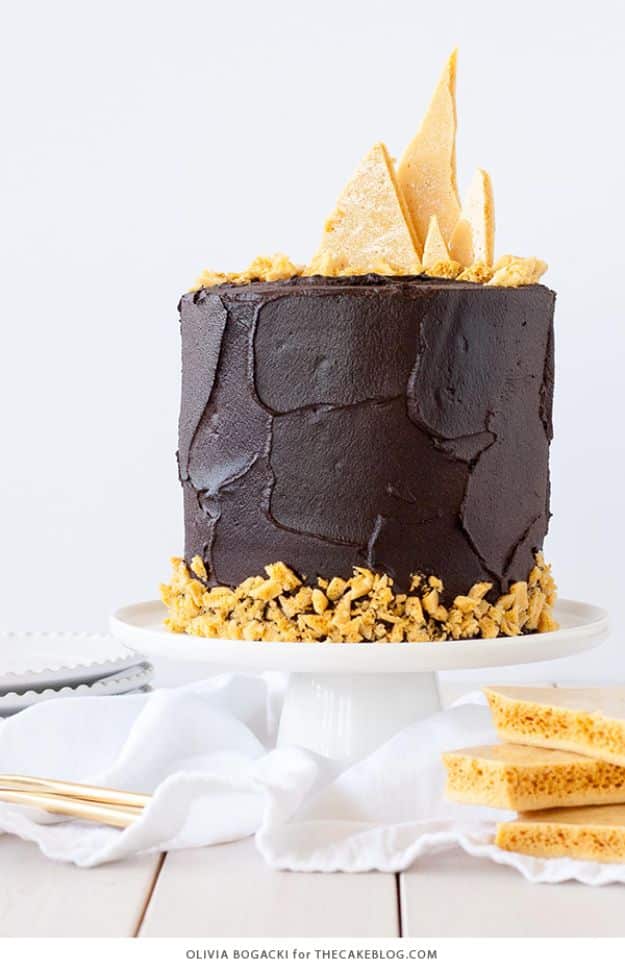 DIY Birthday Cakes - Dark Chocolate Honeycomb Cake - How To Make A Birthday Cake With Step by Step Tutorial - Bake Homemade Cakes for Special Occasions and Birthdays With These Best Birthday Cake Recipes - Fancy Chocolate, Basic Vanilla Buttercream easy cakes recipes birthdays