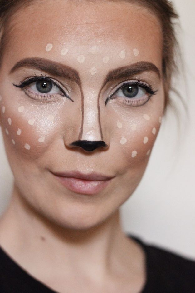 Best Halloween Makeup Tutorials - Easy Halloween Deer Makeup - Easy Makeup Tips and Tutorial Ideas for The Best Halloween Costume - Animals, Eyes, Creative Faces, Simple and Scary Ghosts, Skeletons and Creatures - Zombie Makeup, Cute Looks, DIY Vampire, Gypsy, Mermaid and Creepy Sugar Skull, Cool Glam Looks for A Halloween Party and Instagram Photos - Ideas for Couples and Kids 