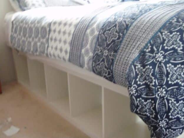 DIY Bed Frames - Expedit Re-purposed as Bed Frame for Maximum Storage - How To Make a Headboard - Do It Yourself Projects for Platform Beds, Twin, King, Queen and Full Bed - Kids Rooms, Drawers and Storage Units, Bookshelf step by step tutorial free plans