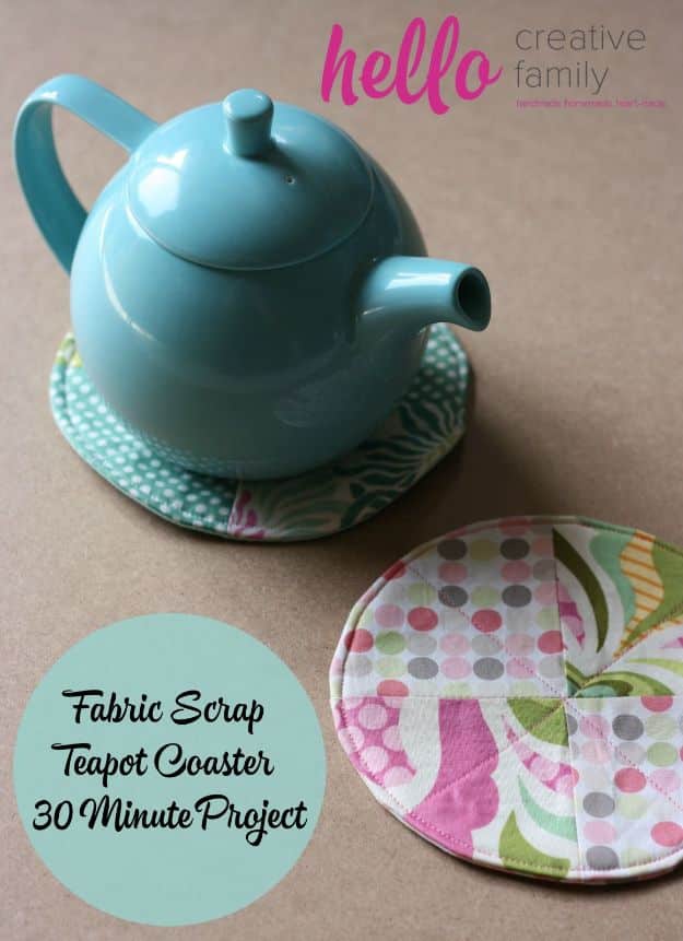 Sewing Projects for Beginners - Fabric Scrap Teapot Coaster - Easy Sewing Project Ideas and Free Patterns for Basic Clothing, Kids Clothes, Quick Baby Gifts, DIY Bags, Sewing Crafts to Make and Sell on Etsy - Scarf Tutorial, Blankets, Stuffed Animals, Home Decor and Linens, Curtains and Bedding, Hand Sewn cute christmas gifts to sew 