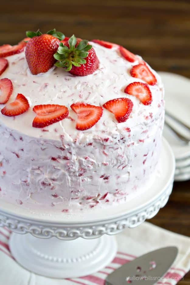 DIY Birthday Cakes - Fresh Strawberry Cake - How To Make A Birthday Cake With Step by Step Tutorial - Bake Homemade Cakes for Special Occasions and Birthdays With These Best Birthday Cake Recipes - Fancy Chocolate, Basic Vanilla Buttercream easy cakes recipes birthdays