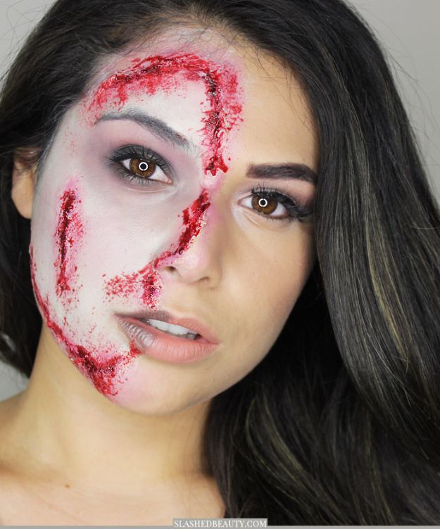 Best Halloween Makeup Tutorials - Glam Half Zombie Halloween Makeup - Easy Makeup Tips and Tutorial Ideas for The Best Halloween Costume - Animals, Eyes, Creative Faces, Simple and Scary Ghosts, Skeletons and Creatures - Zombie Makeup, Cute Looks, DIY Vampire, Gypsy, Mermaid and Creepy Sugar Skull, Cool Glam Looks for A Halloween Party and Instagram Photos - Ideas for Couples and Kids 