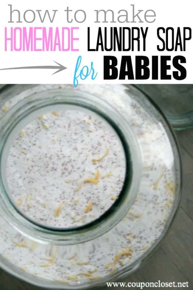 Laundry Detergent Recipes - Homemade Laundry Soap For Babies – Borax Free - DIY Detergents and Cleaning Recipe Tutorials for Homemade Inexpensive Cleaners You Can Make At Home #recipes #laundry