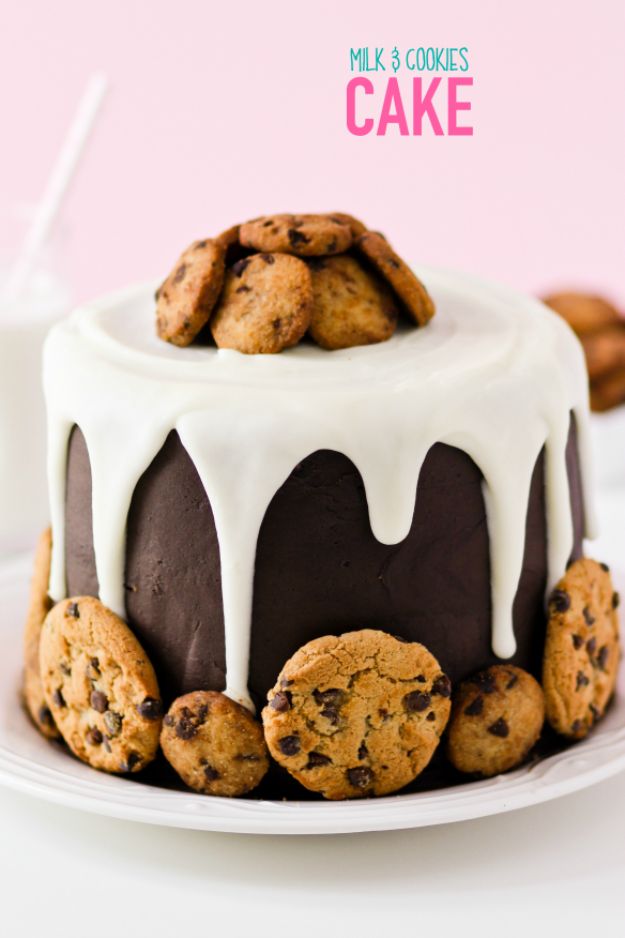 DIY Birthday Cakes - Milk and Cookies Cake - How To Make A Birthday Cake With Step by Step Tutorial - Bake Homemade Cakes for Special Occasions and Birthdays With These Best Birthday Cake Recipes - Fancy Chocolate, Basic Vanilla Buttercream easy cakes recipes birthdays