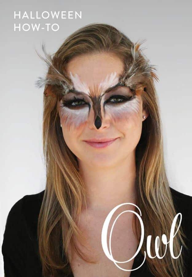 Best Halloween Makeup Tutorials - Owl Makeup - Easy Makeup Tips and Tutorial Ideas for The Best Halloween Costume - Animals, Eyes, Creative Faces, Simple and Scary Ghosts, Skeletons and Creatures - Zombie Makeup, Cute Looks, DIY Vampire, Gypsy, Mermaid and Creepy Sugar Skull, Cool Glam Looks for A Halloween Party and Instagram Photos - Ideas for Couples and Kids 