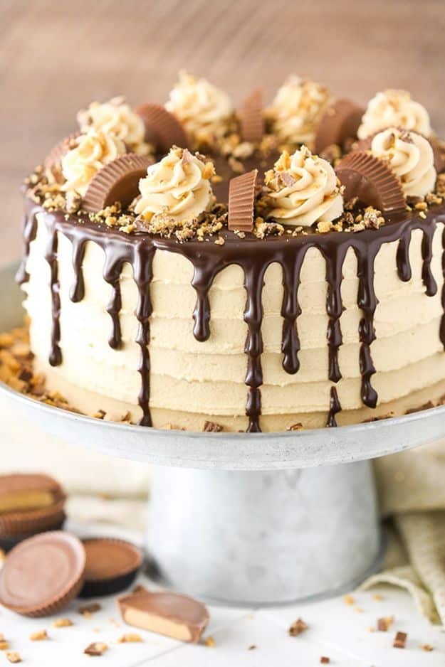 DIY Birthday Cakes - Peanut Butter Chocolate Layer Cake - How To Make A Birthday Cake With Step by Step Tutorial - Bake Homemade Cakes for Special Occasions and Birthdays With These Best Birthday Cake Recipes - Fancy Chocolate, Basic Vanilla Buttercream easy cakes recipes birthdays