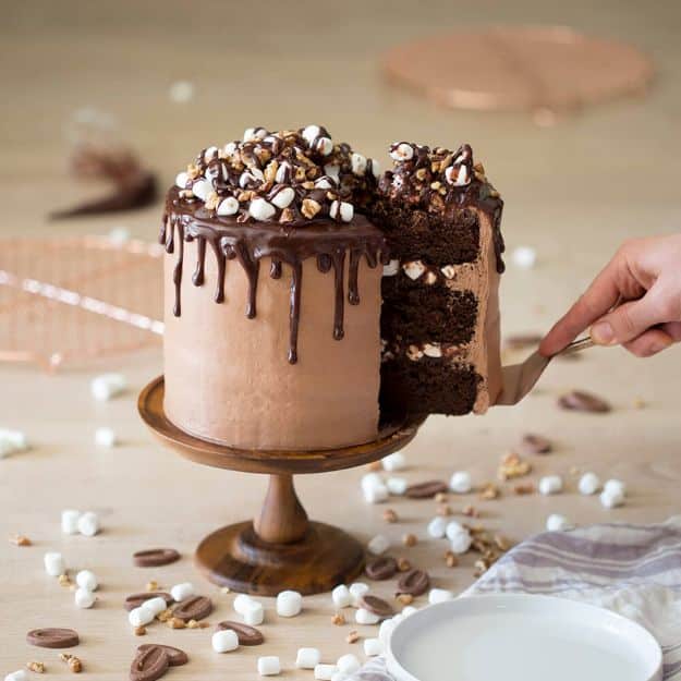 DIY Birthday Cakes - Rocky Road Cake - How To Make A Birthday Cake With Step by Step Tutorial - Bake Homemade Cakes for Special Occasions and Birthdays With These Best Birthday Cake Recipes - Fancy Chocolate, Basic Vanilla Buttercream easy cakes recipes birthdays