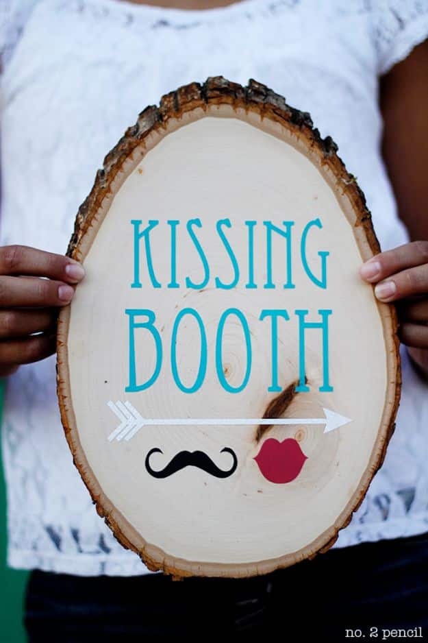 Dollar Tree Wedding Ideas - Rustic Kissing Booth Sign - Cheap and Easy Dollar Store Crafts from Your Local Dollar Tree Store - Inexpensive Wedding Decor for the Bride on A Budget - Crafts and Centerpieces, Guest Book, Favors and Decorations You Can Make for Weddings - Pretty, Creative Flowers, Table Decor, Place Cards, Signs and Event Planning Idea 