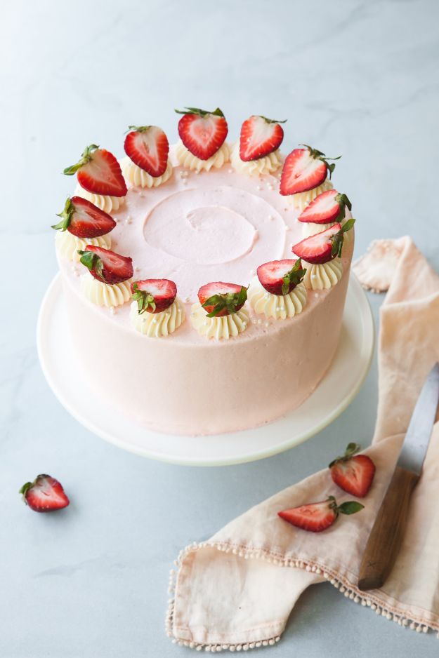 DIY Birthday Cakes - Strawberry Layer Cake - How To Make A Birthday Cake With Step by Step Tutorial - Bake Homemade Cakes for Special Occasions and Birthdays With These Best Birthday Cake Recipes - Fancy Chocolate, Basic Vanilla Buttercream easy cakes recipes birthdays