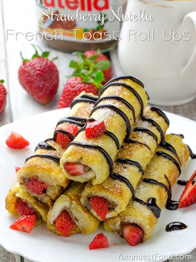 French Toast Recipes - Strawberry Nutella French Toast Roll Ups - Best Brunch Bites and Breakfast Ideas for French Toast - Stuffed, Baked and Creme Brulee Toasts With Fruit - Healthy Sugar Free, Gluten Free and Keto Versions - Casserole Ideas for Parties and Feeding A Crowd, Sticks and Overnight Prep - How To Make French Toast Perfectly, Classic Powdered Sugar French Toast Recipe #breakfast #frenchtoast