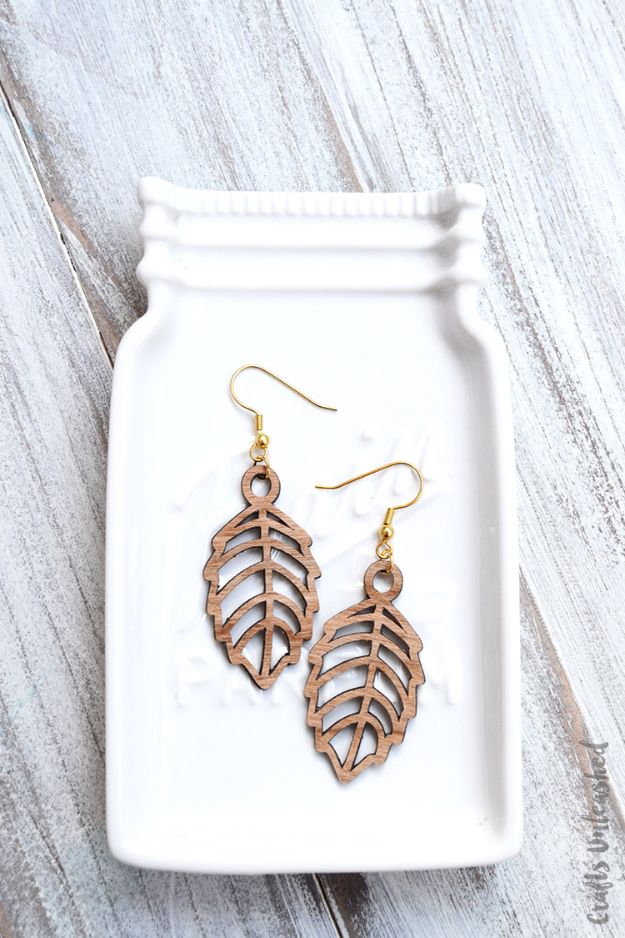 DIY Earrings - Wood Veneer DIY Leaf Earrings - Easy Earring Projects for Studs, Dangle, Hoops, Tassel, Wire Wrap Beads and Handmade Cuff - Vintage, Boho, Beaded, Leather, Fabric andCrochet Ideas - Cheap Gifts for Her - Homemade Jewelry Tutorials With Step By Step Instructions 