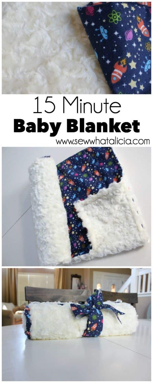 DIY Baby Blankets - 15 Minute Baby Minky Blanket - Easy No Sew Ideas for Minky Blankets, Quilt Tutorials, Crochet Projects, Blanket Projects for Boy and Girl - How To Make a Blanket By Hand With Fleece, Flannel, Knit and Fabric Scraps - Personalized and Monogrammed Ideas - Cute Cheap Gifts for Babies  #babygifts