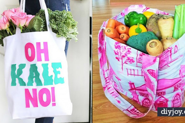 diy shopping bags - easy drawstring bag tutorial- How To Make A Shopping Bag - Use Fabric Scraps, Old Denim Jeans, Upcycled Items - Cute Monogrammed Ideas, Painted Bags and Sewing Tutorials for Beginners