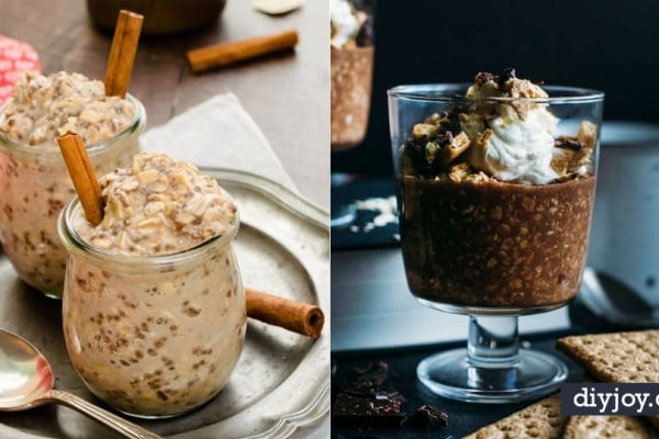 Overnight Oats Recipes - Quick Oatmeal Ideas - Easy Breakfast Recipe Idea - Healthy Fruit to Add Blueberry, Banana, Strawberry and Pineapple, Apple Cinnamon - Brunch Ideas and Kids Breakfasts