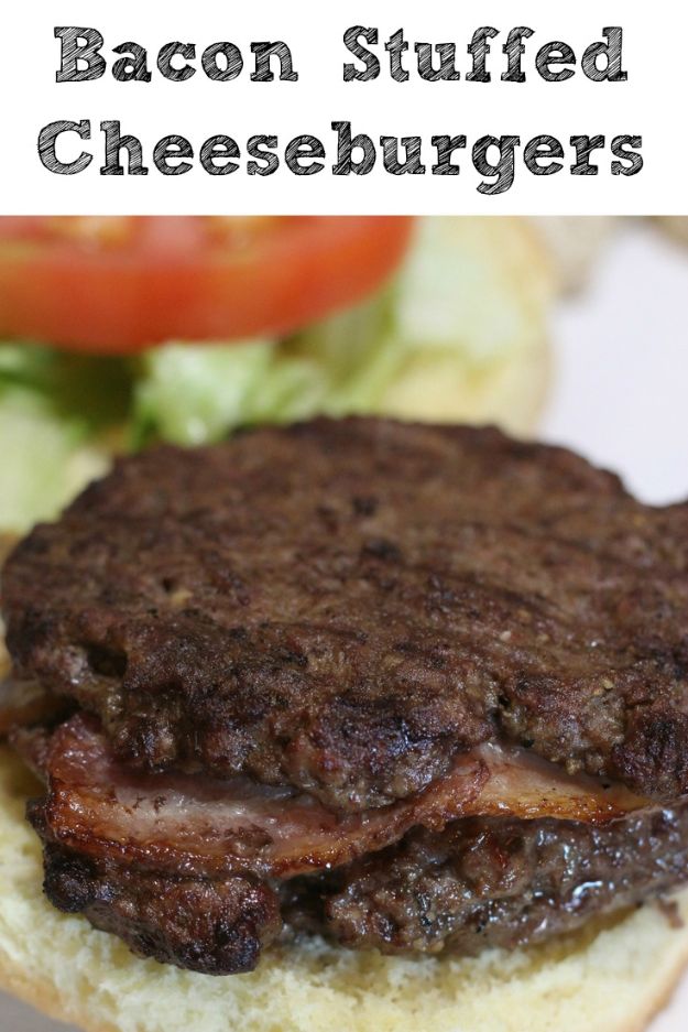 Bacon Recipes - Amazing Grilled Bacon Stuffed Cheeseburgers - Best Ideas for A Bacon Recipe Candied Bacon, Baked Bacon In The Oven, Dishes to Have Bacon for Dinner, Appetizers, Easy and Healthy Bacon Tips - Chicken and Asparagus Dishes, Snacks, Lunches and Even Desserts http://diyjoy.com/best-bacon-recipes