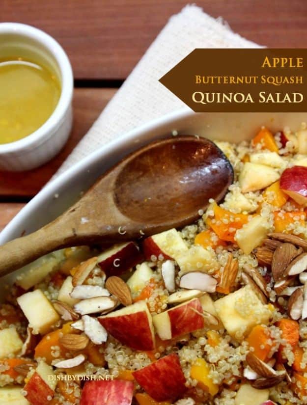Butternut Squash Recipes - Apple Butternut Squash Quinoa Salad - Healthy and Hearty Butter Nut Recipe Ideas for Soup, Roasted, Baked, Instant Pot, Crockpot, Mashed- Pasta, Salad, Dessert and Easy Side Dishes - Paleo,and Gluten Free Versions, Thanksgiving Favorites #recipes #veggies #healthy