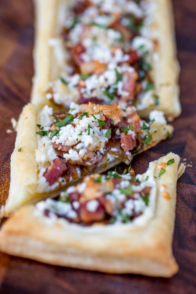 Bacon Recipes - Bacon Blue Cheese Caramelized Onion Tart - Best Ideas for A Bacon Recipe - Candied Bacon, Baked Bacon In The Oven, Dishes to Have Bacon for Dinner, Appetizers, Easy and Healthy Bacon Tips - Chicken and Asparagus Dishes, Snacks, Lunches and Even Desserts http://diyjoy.com/best-bacon-recipes