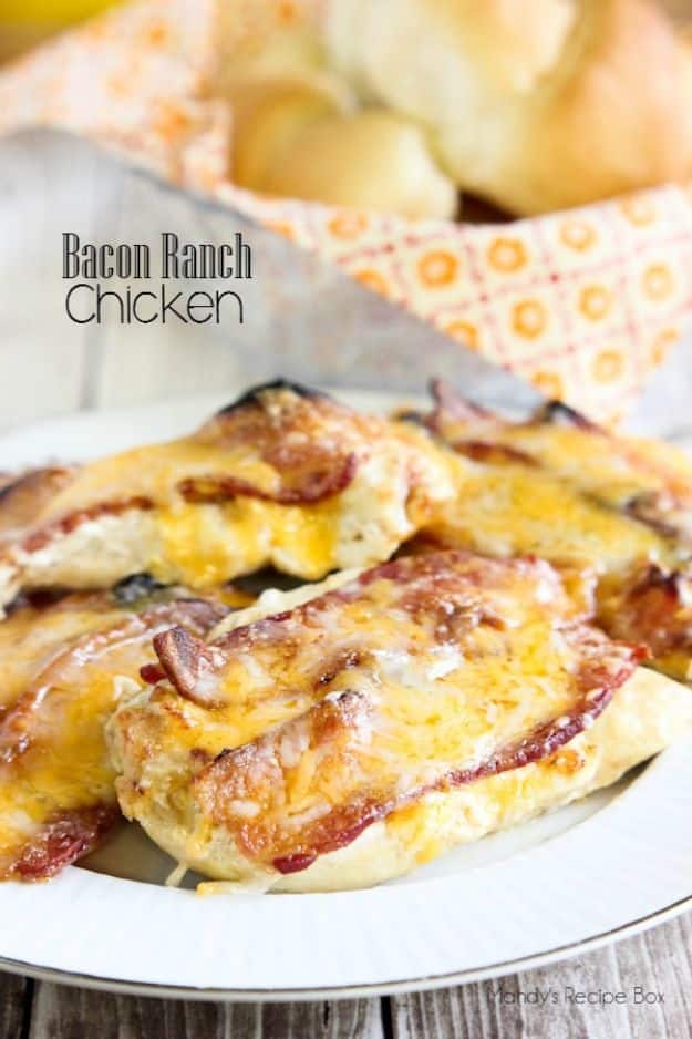 Bacon Recipes - Bacon Ranch Chicken - Best Ideas for A Bacon Recipe , Candied Bacon, Baked Bacon In The Oven, Dishes to Have Bacon for Dinner, Appetizers, Easy and Healthy Bacon Tips - Chicken and Asparagus Dishes, Snacks, Lunches and Even Desserts http://diyjoy.com/best-bacon-recipes