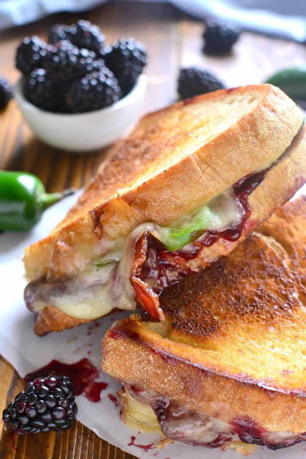 Bacon Recipes - Blackberry Bacon Grilled Cheese - Best Ideas for A Bacon Recipe , Candied Bacon, Baked Bacon In The Oven, Dishes to Have Bacon for Dinner, Appetizers, Easy and Healthy Bacon Tips - Chicken and Asparagus Dishes, Snacks, Lunches and Even Desserts http://diyjoy.com/best-bacon-recipes
