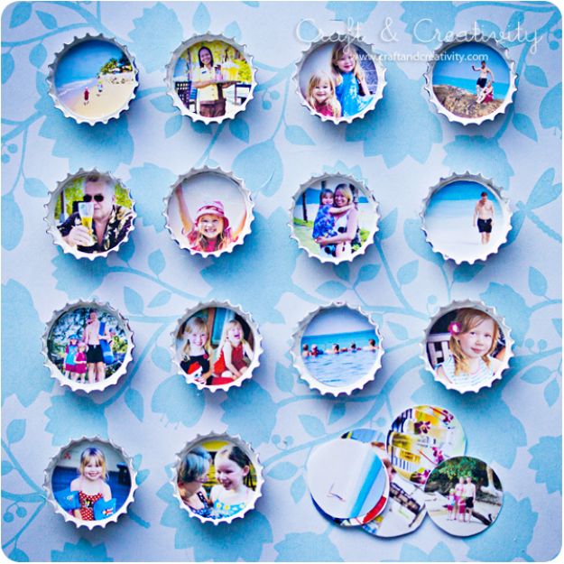 DIY Bottle Cap Crafts - Bottle Cap Photo Frame Magnets - Make Jewelry Projects, Creative Craft Ideas, Gift Ideas for Men, Women and Kids, KeyChains and Christmas Ornaments, Presents  